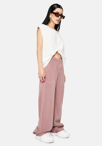 Hardwash Pink Tammy High Waisted Wide Leg Pants