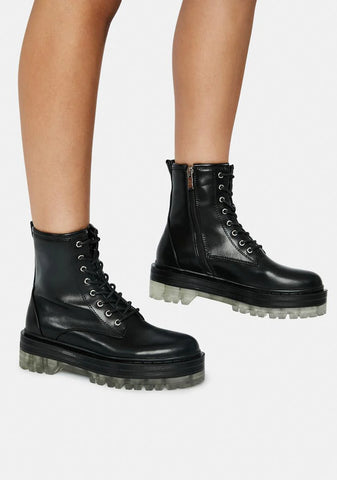 Noir Possy Lace Up Ankle Boots