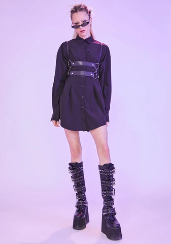 Noir Waiting For Tonight Long Sleeve Shirt Dress