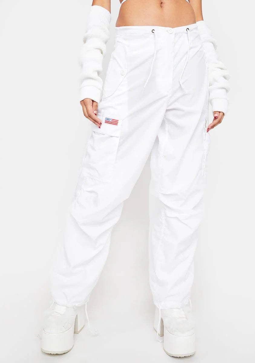 Silky White Flap Pocket Cargo Pants