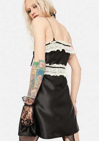 Black Chain Strap Satin Dress