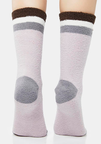 Violet Cable Knit Striped Crew Socks