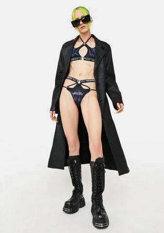 Blue Mesh Tattoo Lingerie Set