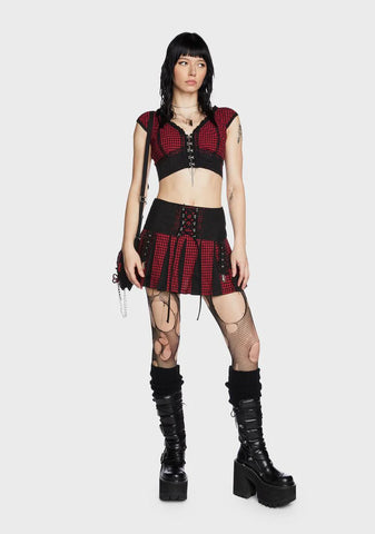 Red And Black Bo Peep Crop Top