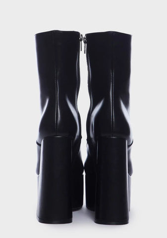 Black Crossed A Line Platform Ankle Boots