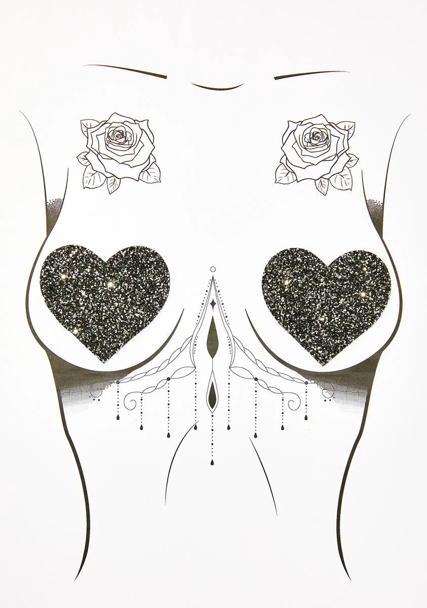 Black Chunky Glitter Heart Pasties