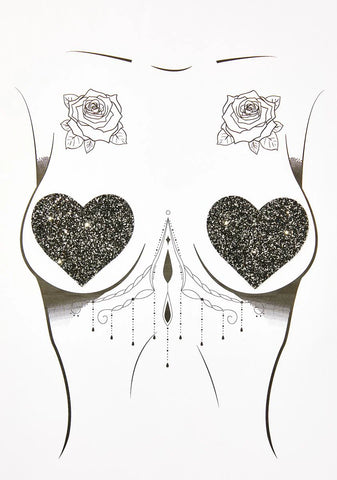 Black Chunky Glitter Heart Pasties