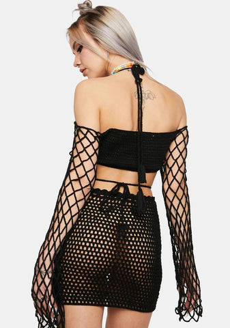 Noir Day In The Sun Crochet Skirt Set