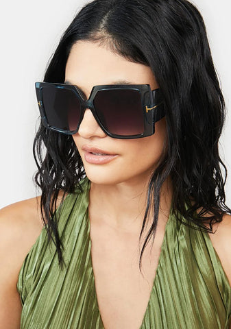 Aqua Glam Getter Oversized Square Sunglasses