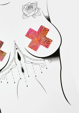 Neon Tie Dye Snake Print Cross Pasties