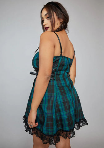Teal Miss Charm School Dropout Plaid Mini Dress