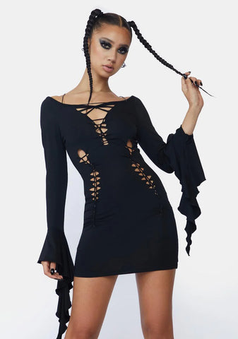 Long Sleeve Cutout Detail Mini Dress