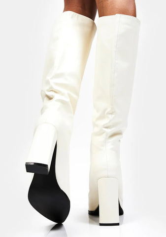 White Posie Knee High Boots