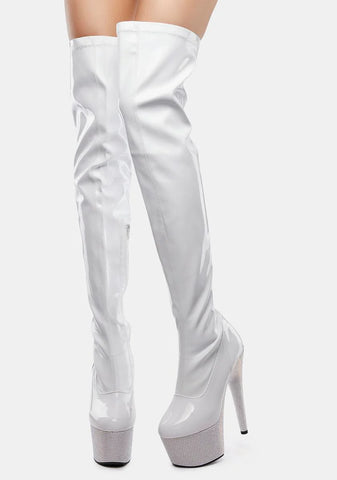 White Bejeweled-3000-7 Thigh High Boots