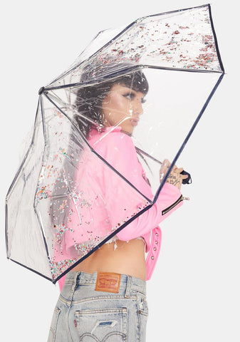 Navy Raining Confetti Umbrella