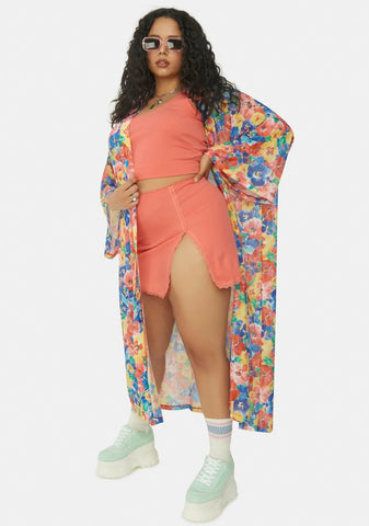 True Spring State Of Mind Floral Mesh Robe
