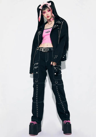 World Of Hurt Denim Moto Jacket