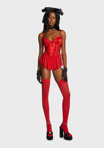 Spoiled But Not Rotten Lace Teddy- Red
