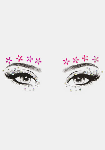 Pink Flower Girl Rhinestone Face Gems