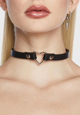Black Vegan Skinny Heart Choker