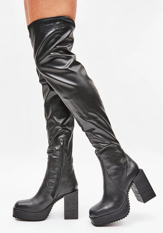 Reverb Vegan Leather Over The Knee Block Heel Boots