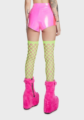 Dark Dimension Vinyl Shorts - Neon Pink