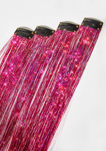 Love Pink Holographic Hair Tinsel Clip In Extensions