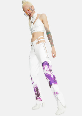White Cyber Dolphin Lace-Up Trousers