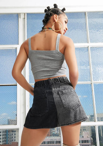 Noir All I Wanted Two-Tone Denim Shorts