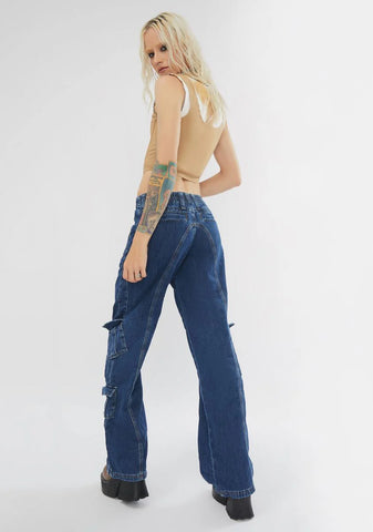 90's Blue Low Rise Cargo Jeans