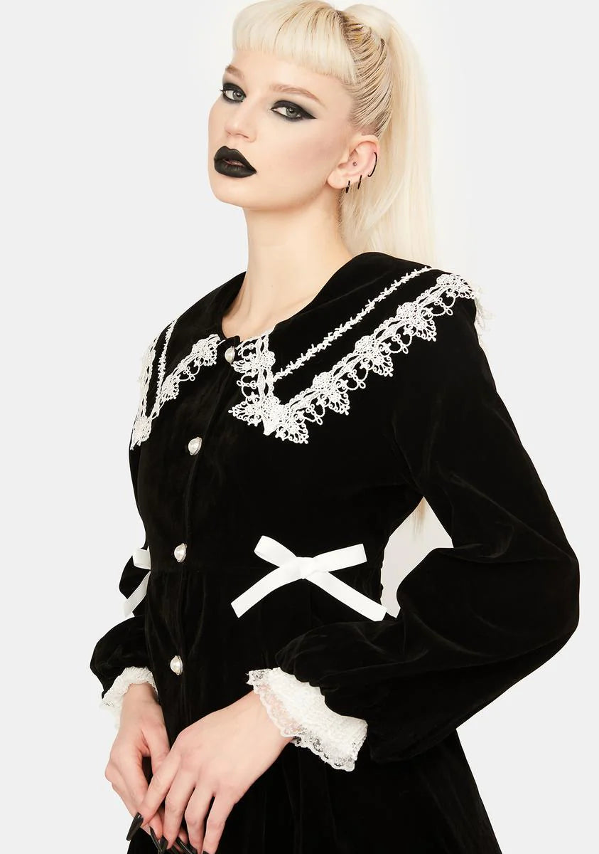 Lace Trim Doll Neck Velvet Jacket