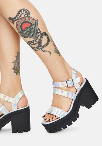 Holographic Shifted Vibes Single Strap Sandals