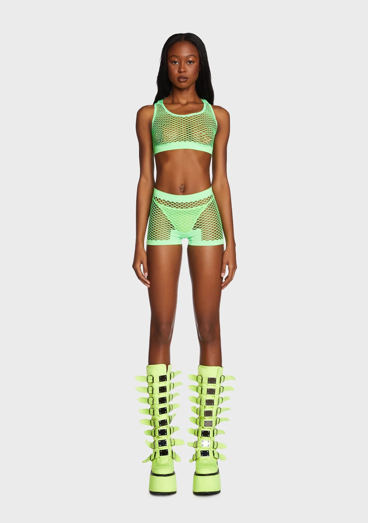 Lime Work It Out Fishnet Shorts Set