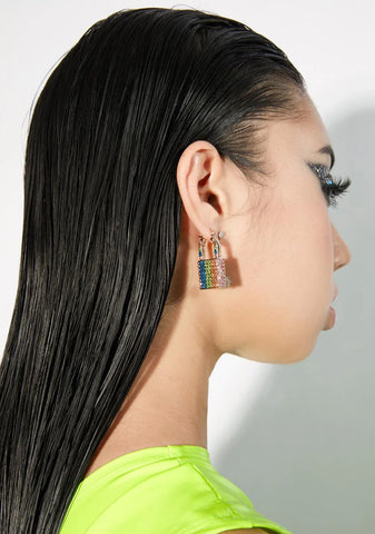 Rainbow Forever Promise Padlock Earrings
