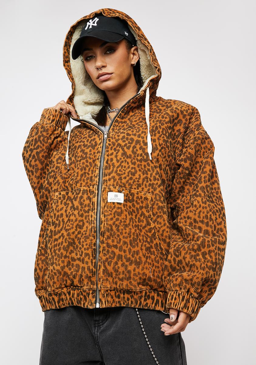 Leopard Print Cord Skater Jacket