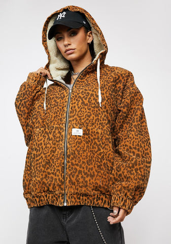 Leopard Print Cord Skater Jacket