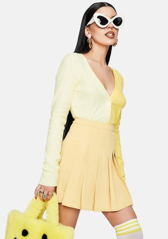 Yellow Pleated Tennis Mini Skirt