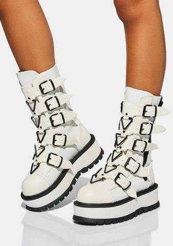White Slacker Combat Boots