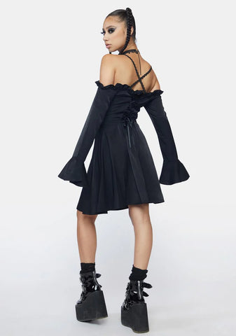 Off Shoulder Ribs Cutout Mini Dress