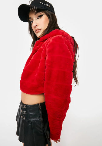 Spicy Beat Girl Faux Fur Cropped Hoodie