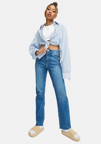 Cropped Straight Leg Medium Denim Jeans