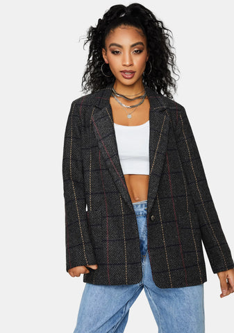 Keep Ur Cool Collared Plaid Blazer