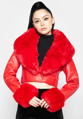 Red Giselle Faux Fur Coat