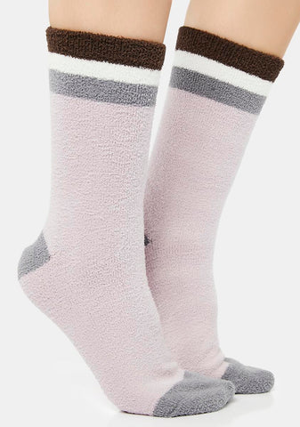 Violet Cable Knit Striped Crew Socks