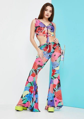 Squeeze The Day Fruit Print Mesh Flares