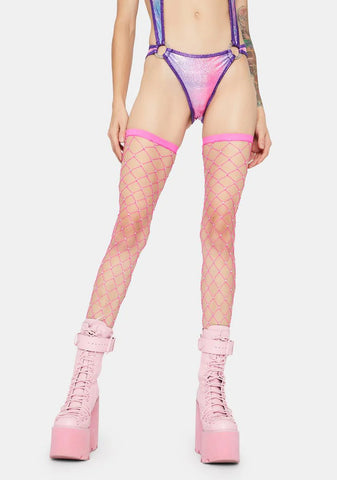 Bubblegum Shinin' Bright Fishnet Thigh Highs