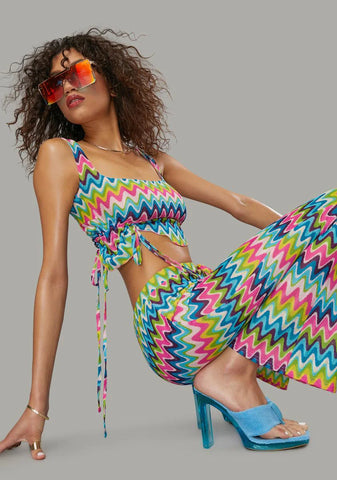 Wavy Thoughts Stitch Knit Ruched Tank