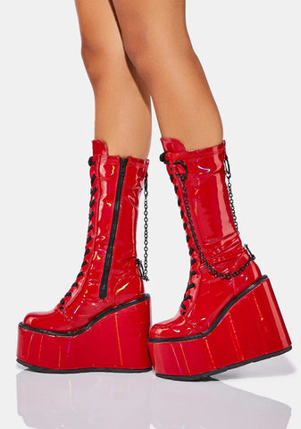Red Holographic Purgatory Platform Boots