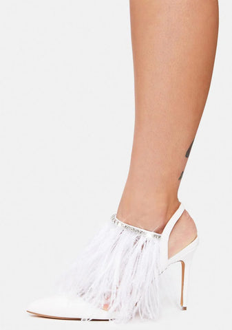 White Feather And Rhinestone Heels