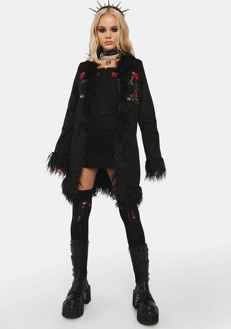 Night Rose Embroidered Suede Coat